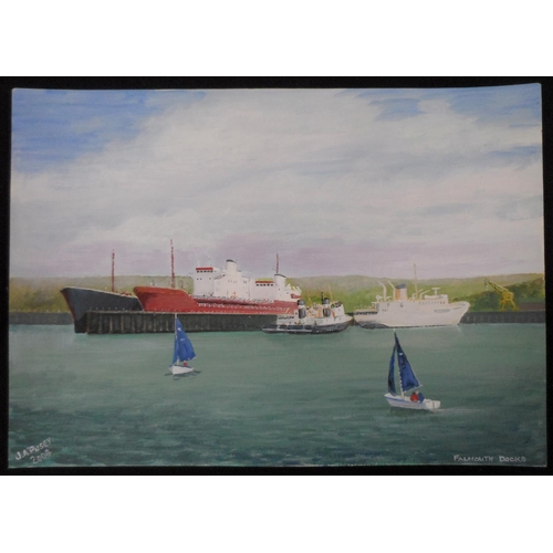 696 - Two fine quality, J A Pusey 2004 oils depicting Falmouth docks etc, both unframed (2),

Both measure... 