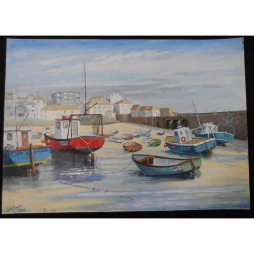 696 - Two fine quality, J A Pusey 2004 oils depicting Falmouth docks etc, both unframed (2),

Both measure... 