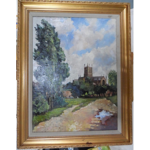 714 - Orme 1969 post impressionist oil on canvas, painting depicting a country church scene, signed & date... 