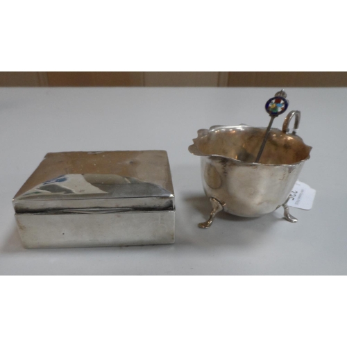 13 - Silver sugar bowl together with a silver cigarette box (2),

Marks rubbed