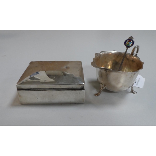 13 - Silver sugar bowl together with a silver cigarette box (2),

Marks rubbed