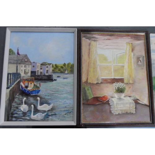 710 - Five, M Holland 1990s, oil on board paintings, three framed (5)