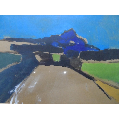 712 - Indistinctly signed, 20thC modernist landscape oil, framed and glazed,

The oil measures R1 B floor