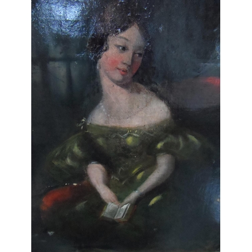 581 - Unsigned, mid Victorian oil on canvas, portrait of a young provincial lady, framed,

The portrait me... 