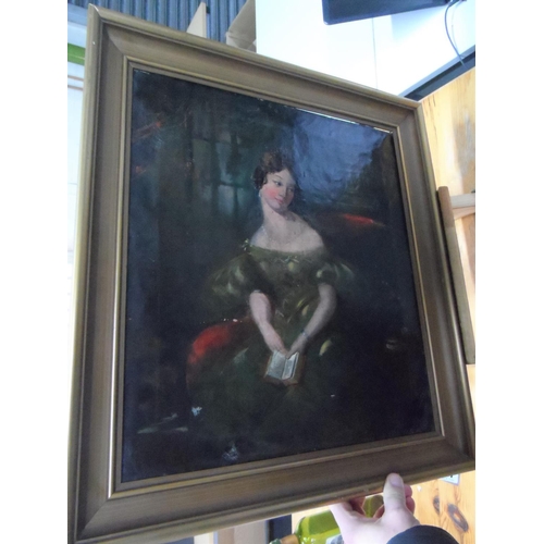 581 - Unsigned, mid Victorian oil on canvas, portrait of a young provincial lady, framed,

The portrait me... 