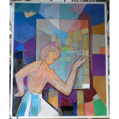 775 - J M LUCIE late 20thC cubist school oil on board, 