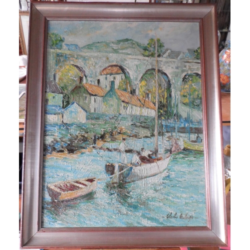 609 - Indistinctly signed, Edwardian impressionist oil on board painting depicting a river yachting scene ... 