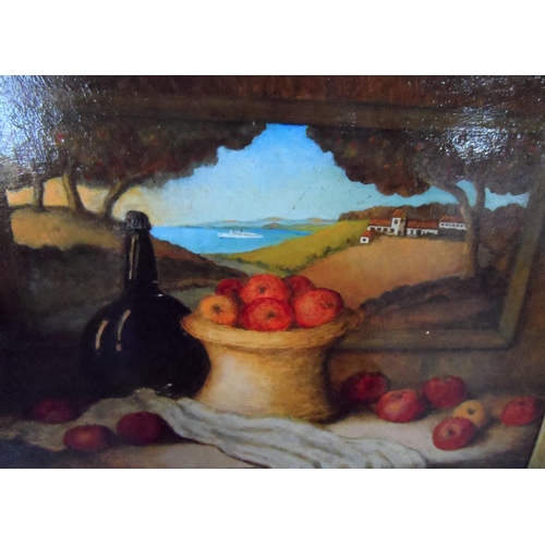 612 - H V Brown 1973 still-life oil on board in classical style in a Walnut frame, signed and dated,

The ... 