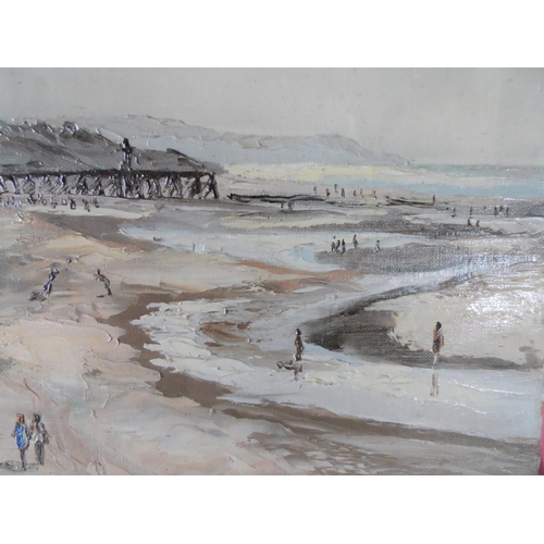 614 - P Wick 1966 impressionist beach scene oil on canvas painting, signed & dated, unframed,

33 x 43 cm