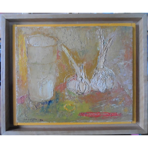 594 - Jean-Roger Lafitte (France 1922 - 2005) oil on board, modernist still-life, signed, wood surround,

... 