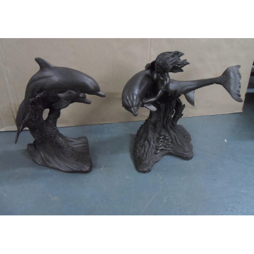 427 - Two bronzed Dolphins, one labeled 