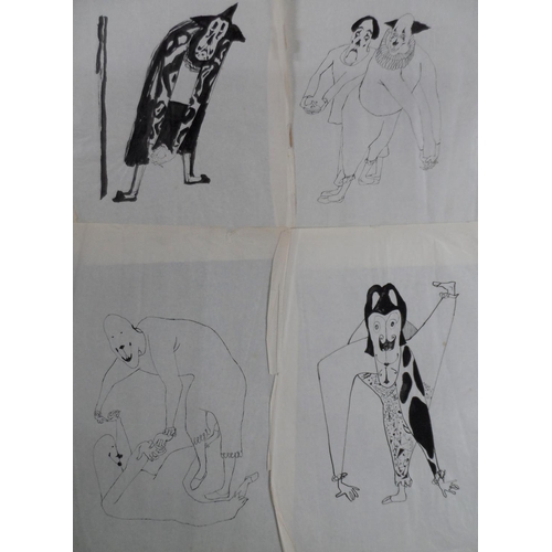 763 - 15, unsigned, British modern school pen & ink wash drawings of clowns (15), all unframed,

Approx av... 