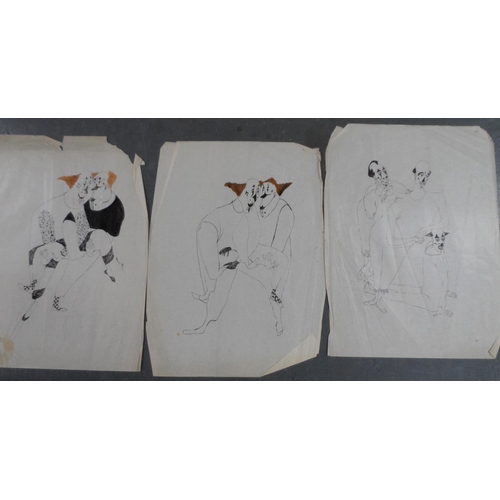 763 - 15, unsigned, British modern school pen & ink wash drawings of clowns (15), all unframed,

Approx av... 