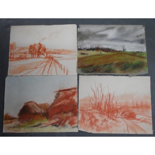 739 - Collection of unsigned mid 20thc French pastel landscapes (Qty)