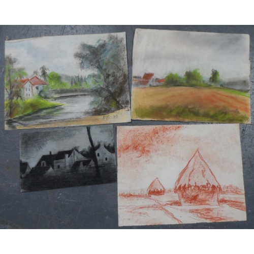 739 - Collection of unsigned mid 20thc French pastel landscapes (Qty)