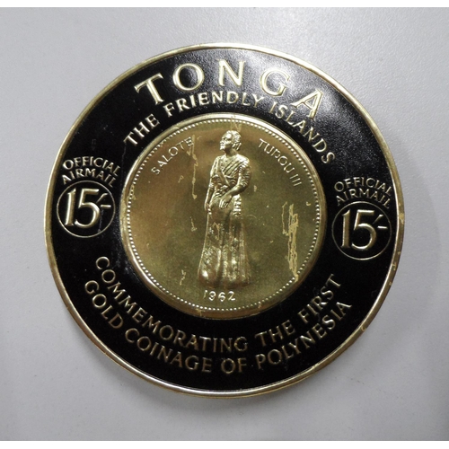 198 - Tonga 1963 official airmail First Polynesian Gold Coinage Commemoration depicting Queen Salote, 15 s... 