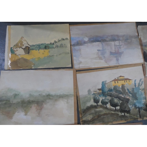 724 - 15 unsigned and unframed, early 20thC landscape watercolours (15)