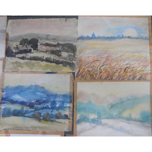 724 - 15 unsigned and unframed, early 20thC landscape watercolours (15)