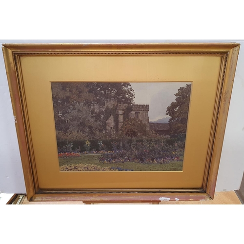 732 - G. W. Fish, 1900, watercolour, castle gardens scene, framed, 

29 x 39cm