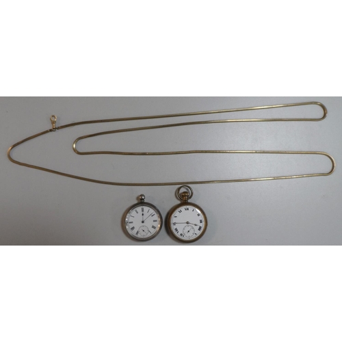 85 - Two old pocket watches and chain (3)