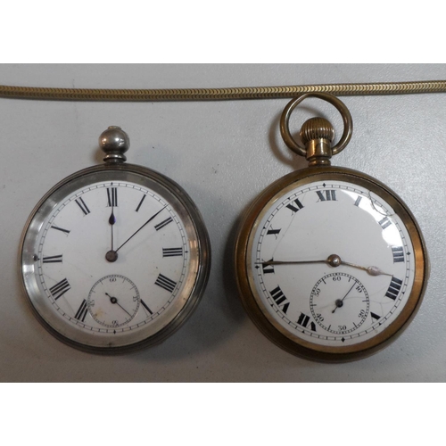 85 - Two old pocket watches and chain (3)