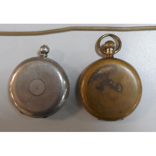 85 - Two old pocket watches and chain (3)