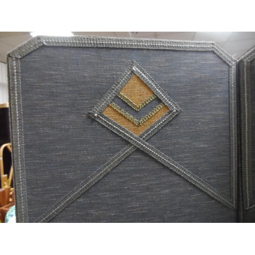 436 - Art Deco period 4-fold fabric screen together with an old cast iron umbrella/walking stick stand & a... 