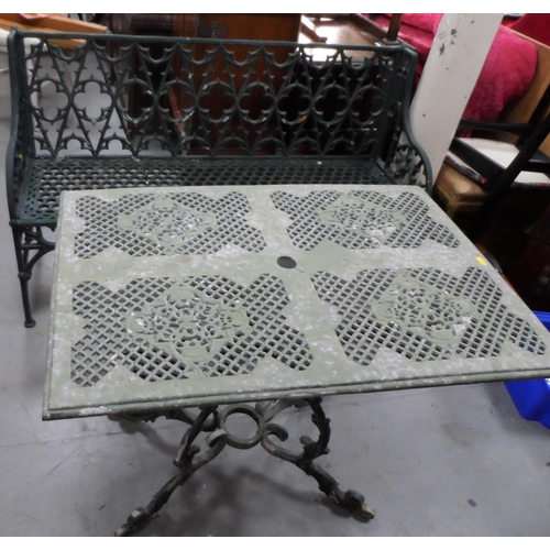 438 - 3 seat cast iron outdoor bench and table (2)