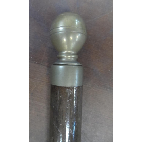 137 - Edwardian brass topped walking stick which converts to a snooker queue