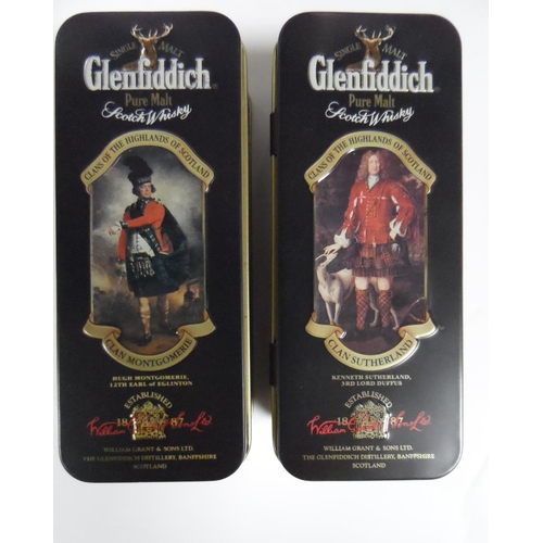 386 - 8 Glenfiddich cased bottles from 3 miniatures (12,15 & 18 year old) to full 70cl bottle (8)