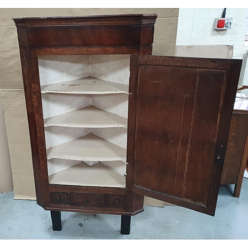 532 - Unusual 19thC corner cabinet on low stand with 3 small drawers to base,

142 cm tall