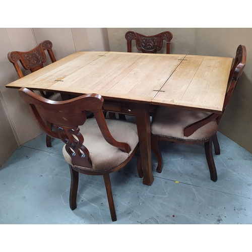 507 - Fine quality antique Oak foldout dining table together with 4 carved Mahogany Victorian dining chair... 