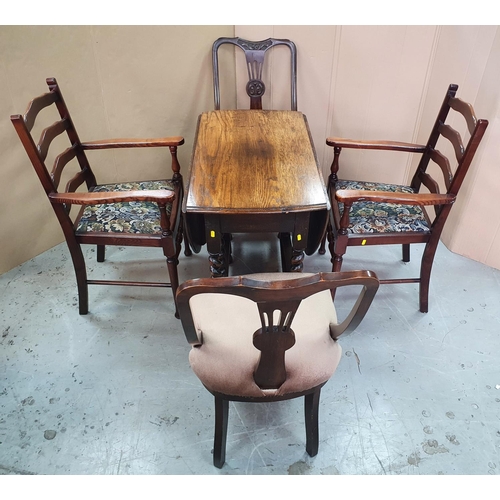 509 - Edwardian oval Oak drop-leaf table together with a pair of carver chairs and two Victorian chairs (5... 