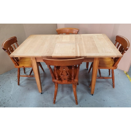 511 - Good quality extendable pine dining table and 4 pine chairs (5)