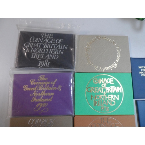 193 - Cased & boxed GB coin sets for 1973,74, 75,76, 77, 78, 80 and 1981 together with 3 