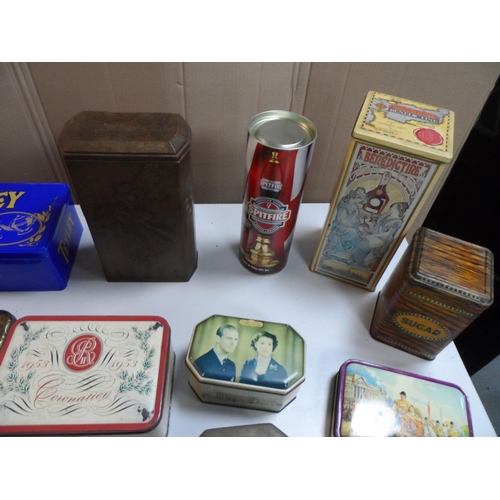 116 - Good collection of metal tins  including a 1953 coronation & Benedictine examples (approx 20)