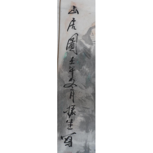 114 - Large mid 20thC Chinese scroll, signed watercolour landscape