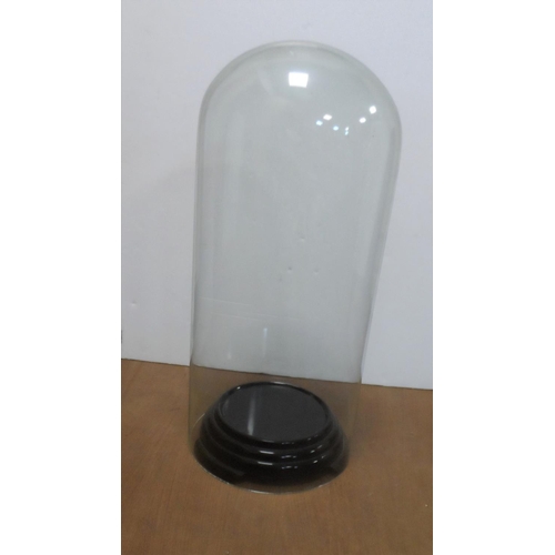 106 - Tall old glass dome with ceramic plinth, 

34 cm tall