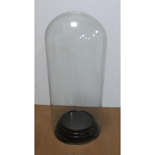 106 - Tall old glass dome with ceramic plinth, 

34 cm tall