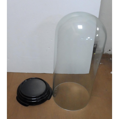 106 - Tall old glass dome with ceramic plinth, 

34 cm tall