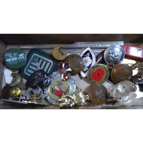 353 - Collection of military cap badges, buttons together with old coins and badges etc (Qty)