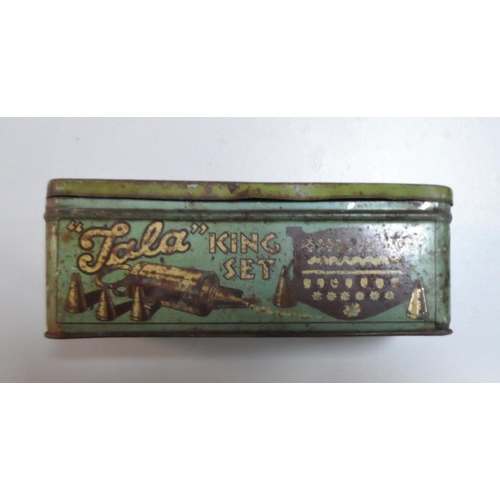 457 - Original 20thC Tala King cake piping tin filled with original vintage metal piping heads (Qty)