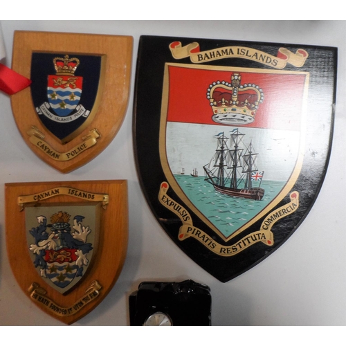 145 - Collectable items to include Police plaques for Bahamas & Cayman Islands, Waterloo bi-centenary case... 