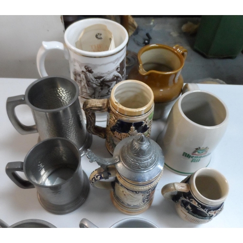 465 - Box of metal and ceramic tankards/Steins (Qty)