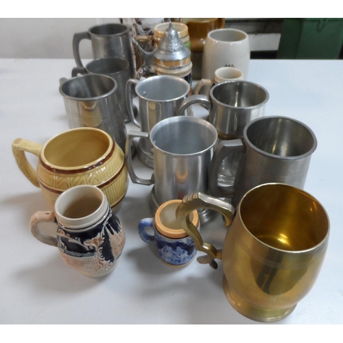 465 - Box of metal and ceramic tankards/Steins (Qty)