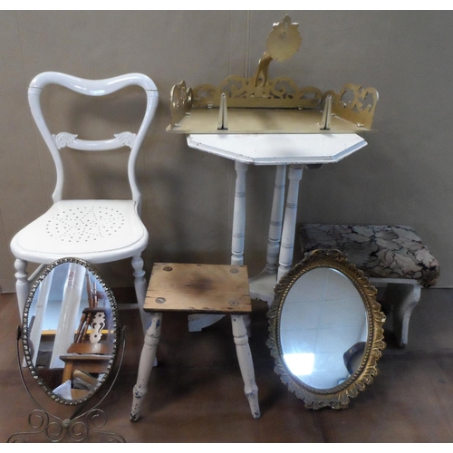 515 - Seven pieces of small furniture to include 2 mirrors, painted Bentwood style chair, painted octagona... 