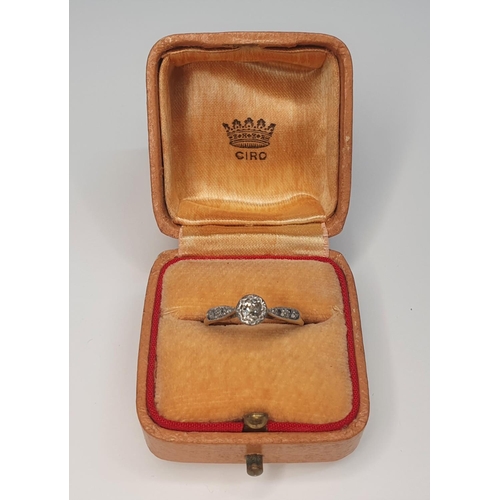 29 - Early 20thC 18ct yellow gold and platinum set diamond (stamped 1.3) ring,

2 grams gross           s... 