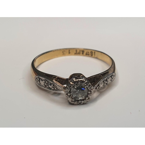 29 - Early 20thC 18ct yellow gold and platinum set diamond (stamped 1.3) ring,

2 grams gross           s... 