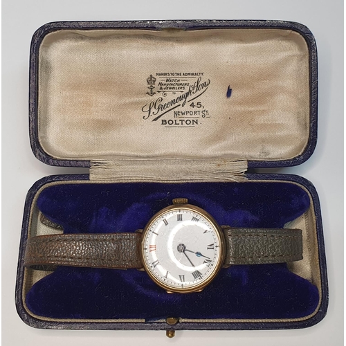 86 - Arthur George Rendell, early 20thC ladies 9ct yellow gold cased wristwatch with enamel face