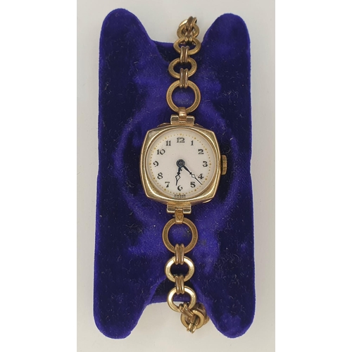 75 - Ladies vintage Swiss made, enamelled face cocktail watch with 9ct gold case and rolled gold strap